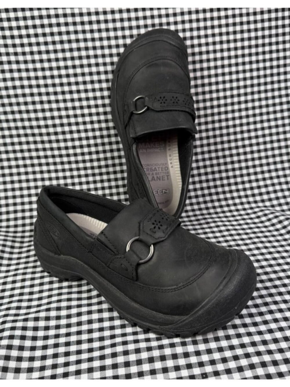 KEEN Kaci II Leather Clogs Womens 5.5 Black Slip On Comfort Work Shoes